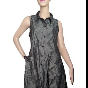 Sun Kim Polka Dot Midi Gray Parachute A Line Pocket Dress XS